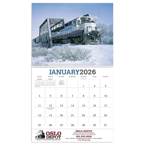 11 x 19 2024 Trains calendar on 70# glossy paper with... from ASI 40480 Koozie Group / Norwood Triumph Calendar