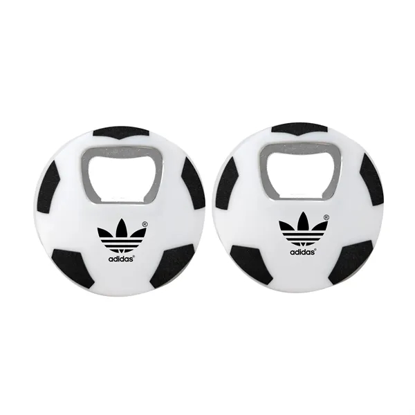 Magnetic soccer ball bottle opener with sturdy metal opener, compact design... from ASI 74585 Nu Promo International / Nu Promo Line