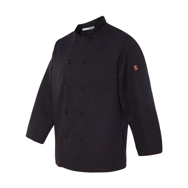 Double-breasted black chef coat with ten pearl buttons and soil-release finish.... from ASI 84358 S&S Activewear