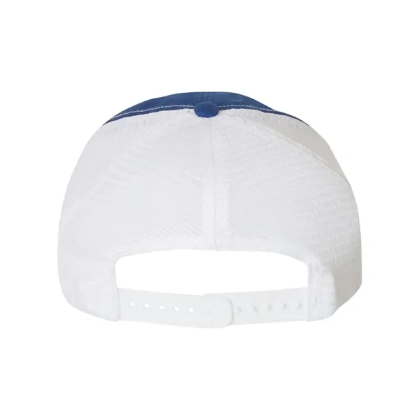 Washed trucker cap with a cotton front, mesh back, snapback closure,... from ASI 84358 S&S Activewear