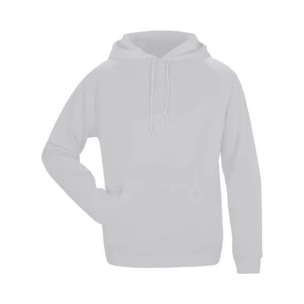 Women's fleece moisture-wicking hoodie with a front pouch featuring a headset... from ASI 84358 S&S Activewear