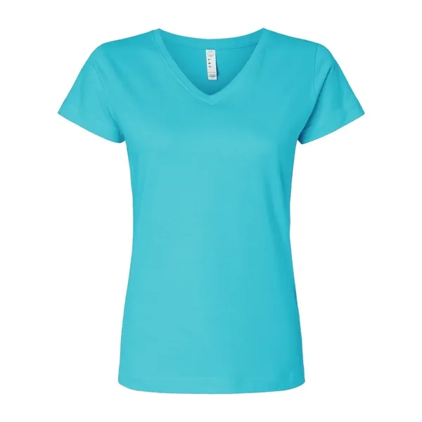 Women's fine jersey longer length V-neck T-shirt. Blank product.... from ASI 84358 S&S Activewear