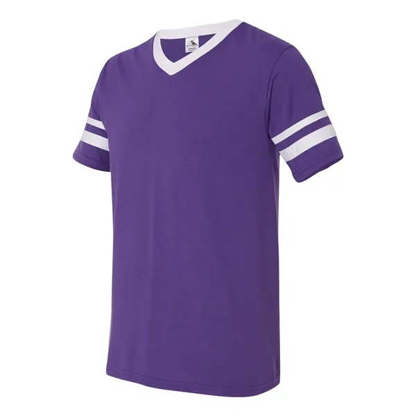 V-neck jersey with striped sleeves. Blank product.... from ASI 84358 S&S Activewear