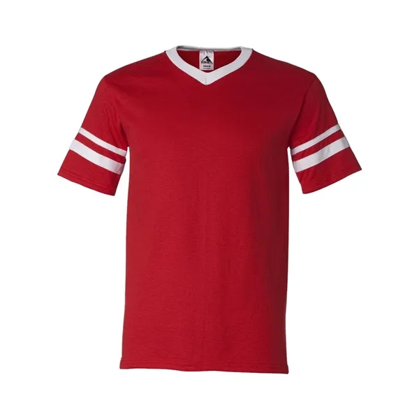 V-neck jersey with striped sleeves. Blank product.... from ASI 84358 S&S Activewear