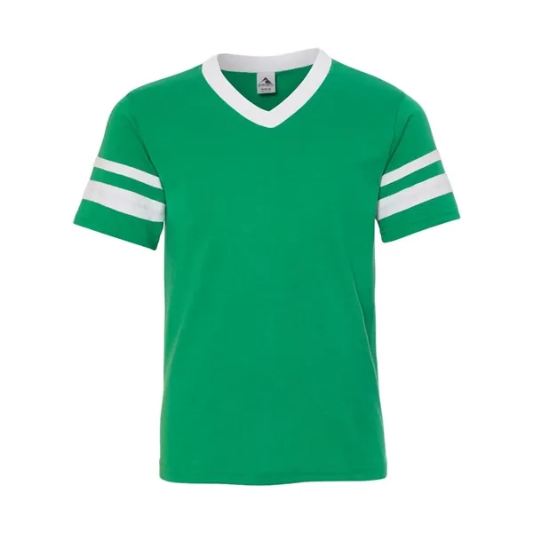 Youth V-neck jersey with striped sleeves featuring double-needle stitching and contrast... from ASI 84358 S&S Activewear