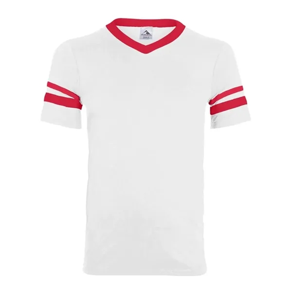 Youth V-neck jersey with striped sleeves featuring double-needle stitching and contrast... from ASI 84358 S&S Activewear
