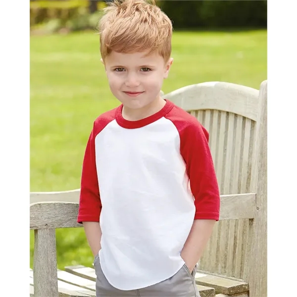 Cotton/polyester baseball jersey T-shirt with 3/4 raglan sleeves and fishtail bottom.... from ASI 84358 S&S Activewear