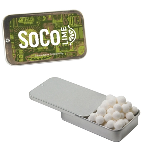 Slider tin filled with a treat of your choice between mints,... from ASI 61125 Hit Promotional Products
