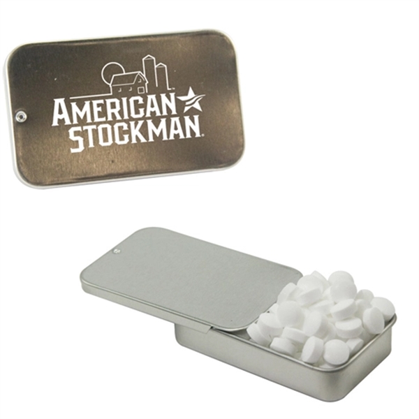 Slider tin filled with a treat of your choice between mints,... from ASI 61125 Hit Promotional Products