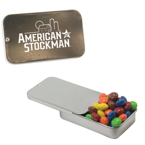 Slider tin filled with a treat of your choice between mints,... from ASI 61125 Hit Promotional Products
