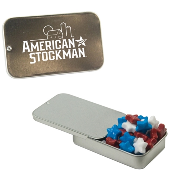 Slider tin filled with a treat of your choice between mints,... from ASI 61125 Hit Promotional Products