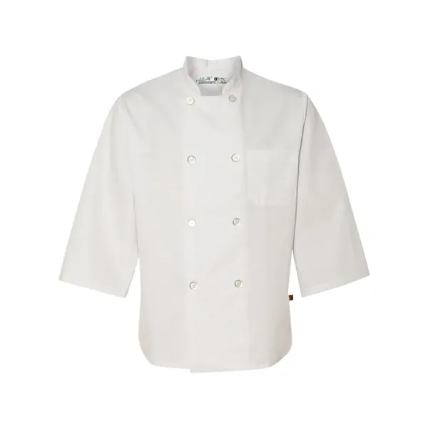 White, double-breasted, three-quarter sleeve chef coat made of polyester/cotton twill.... from ASI 84358 S&S Activewear