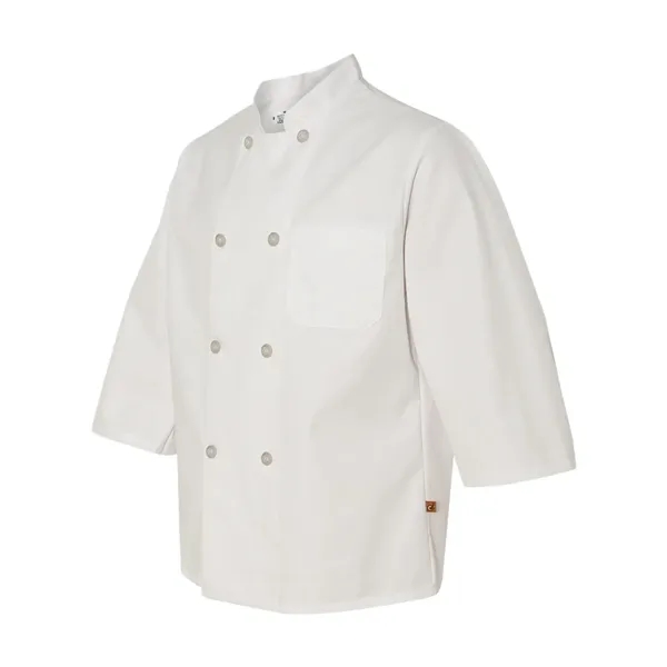 White, double-breasted, three-quarter sleeve chef coat made of polyester/cotton twill.... from ASI 84358 S&S Activewear