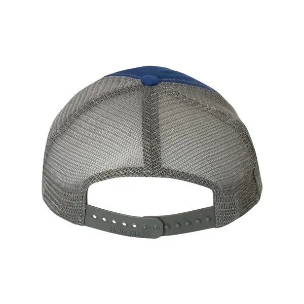 Washed trucker cap with a cotton front, mesh back, snapback closure,... from ASI 84358 S&S Activewear
