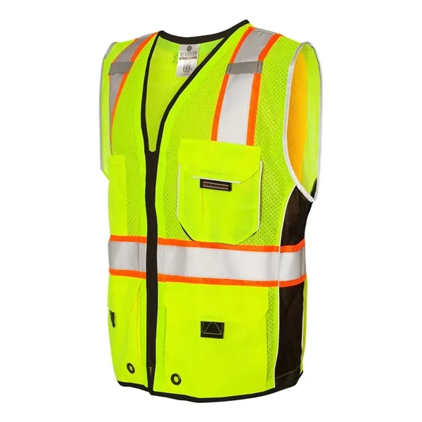 Heavy duty Lime color safety vest with outside cargo pockets. Blank.... from ASI 84358 S&S Activewear