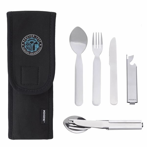 Four-piece stainless steel camping utensil set with spoon, fork, knife and... from ASI 40480 Koozie Group