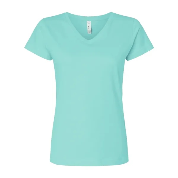 Women's fine jersey longer length V-neck T-shirt. Blank product.... from ASI 84358 S&S Activewear