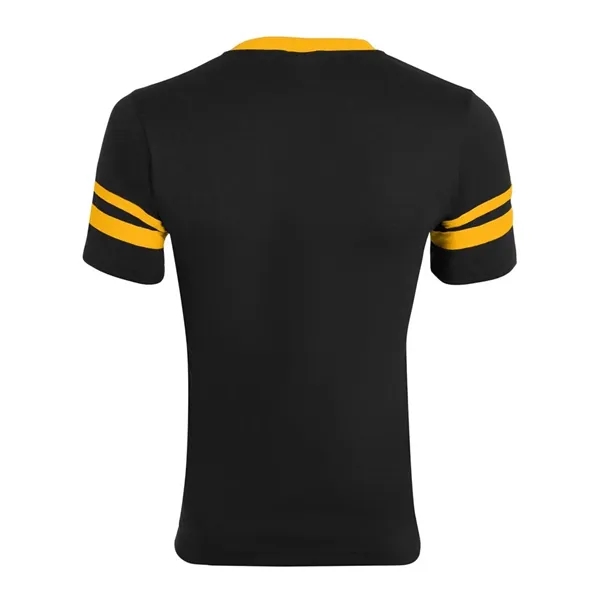 V-neck jersey with striped sleeves. Blank product.... from ASI 84358 S&S Activewear