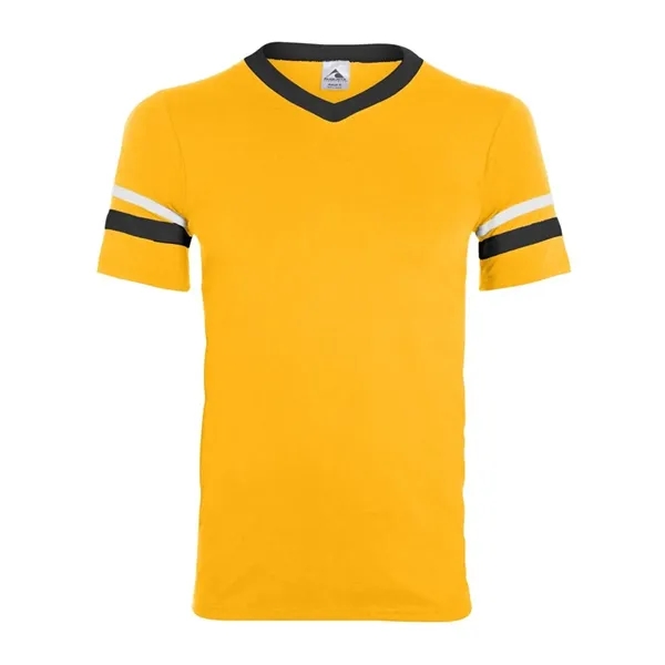 V-neck jersey with striped sleeves. Blank product.... from ASI 84358 S&S Activewear