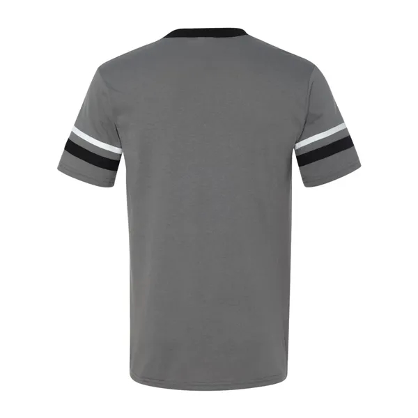 V-neck jersey with striped sleeves. Blank product.... from ASI 84358 S&S Activewear