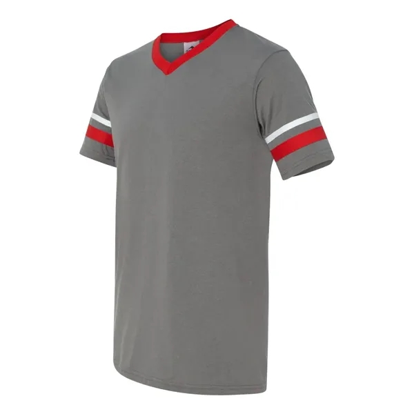 V-neck jersey with striped sleeves. Blank product.... from ASI 84358 S&S Activewear