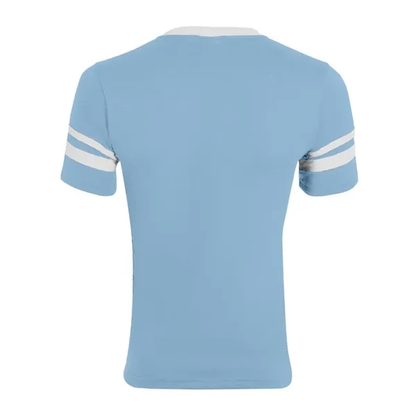 V-neck jersey with striped sleeves. Blank product.... from ASI 84358 S&S Activewear