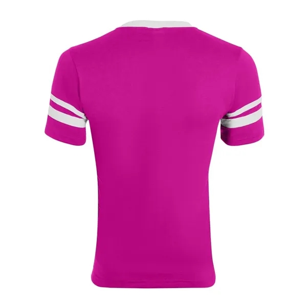 V-neck jersey with striped sleeves. Blank product.... from ASI 84358 S&S Activewear