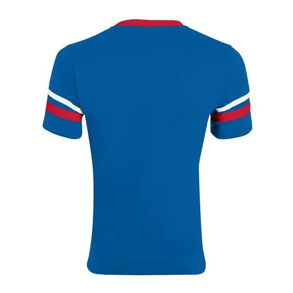 V-neck jersey with striped sleeves. Blank product.... from ASI 84358 S&S Activewear