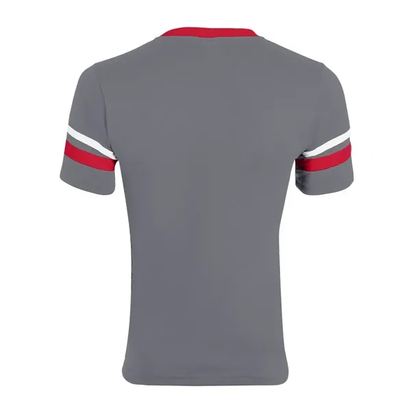 Youth V-neck jersey with striped sleeves featuring double-needle stitching and contrast... from ASI 84358 S&S Activewear
