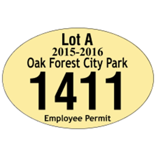 3" x 2" oval shaped parking permit made of white vinyl.... from ASI 89910 Stouse, LLC