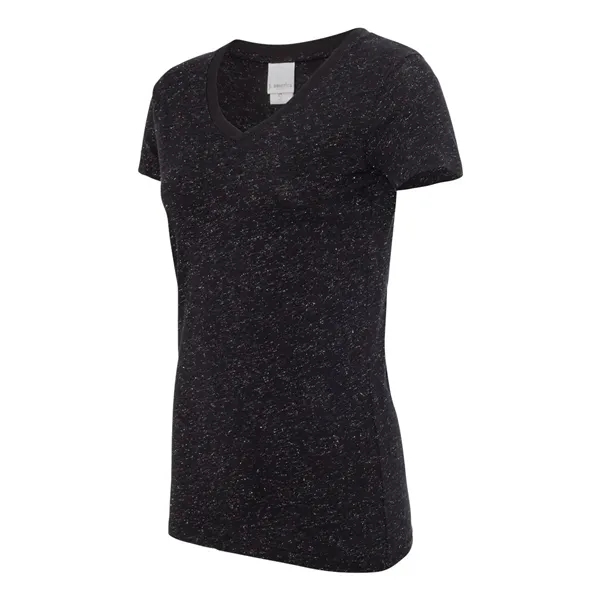 Women's T-shirt with 1x1 rib-knit mitered V-neck collar and glitter knit... from ASI 84358 S&S Activewear