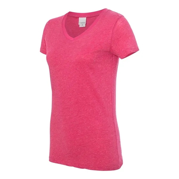 Women's T-shirt with 1x1 rib-knit mitered V-neck collar and glitter knit... from ASI 84358 S&S Activewear