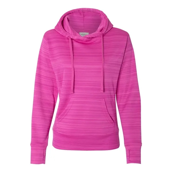Women's striped polyester fleece lapover hooded sweatshirt with an extended back... from ASI 84358 S&S Activewear