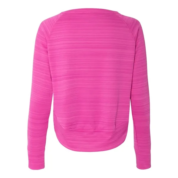 Women's striped polyester fleece crewneck sweatshirt with a high front hem... from ASI 84358 S&S Activewear