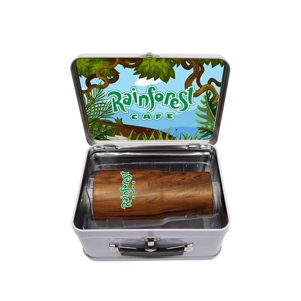 Retro-styled 8" x 6" lunchbox with 6.75" x 3.415" 20-ounce wood... from ASI 90807 Tekweld