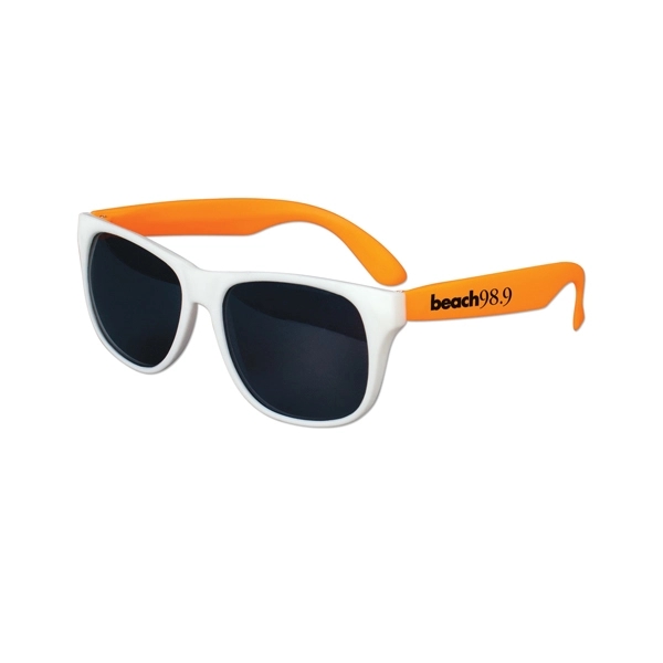 Plastic sunglasses with white frames, colorful stems and UV400 protecting lenses.... from ASI 98360 WOWLine / WOWLine®