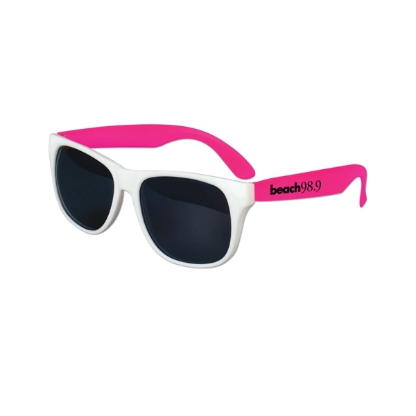 Plastic sunglasses with white frames, colorful stems and UV400 protecting lenses.... from ASI 98360 WOWLine / WOWLine®
