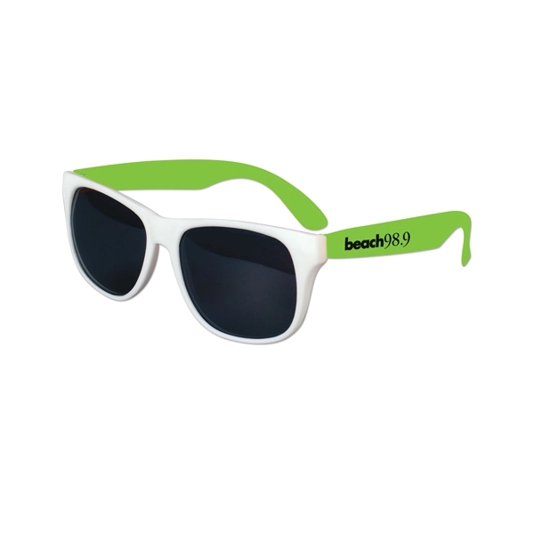 Plastic sunglasses with white frames, colorful stems and UV400 protecting lenses.... from ASI 98360 WOWLine / WOWLine®