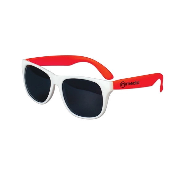 Plastic sunglasses with white frames, colorful stems and UV400 protecting lenses.... from ASI 98360 WOWLine / WOWLine®