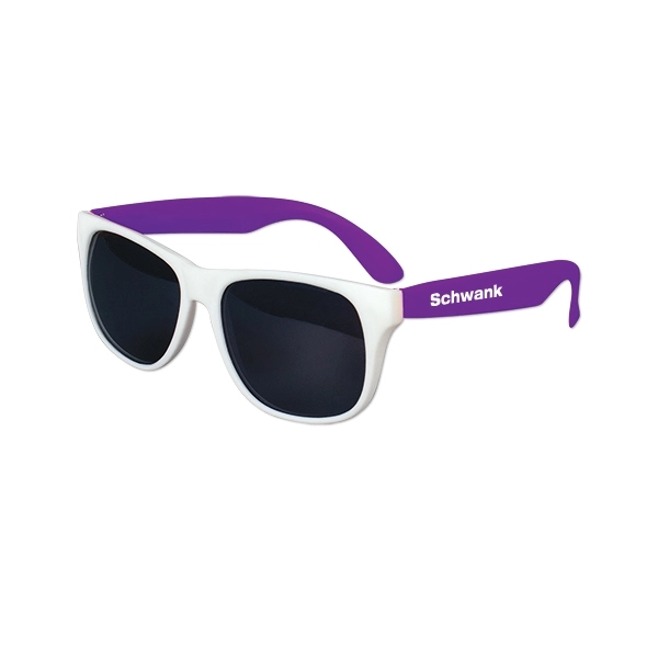 Plastic sunglasses with white frames, colorful stems and UV400 protecting lenses.... from ASI 98360 WOWLine / WOWLine®