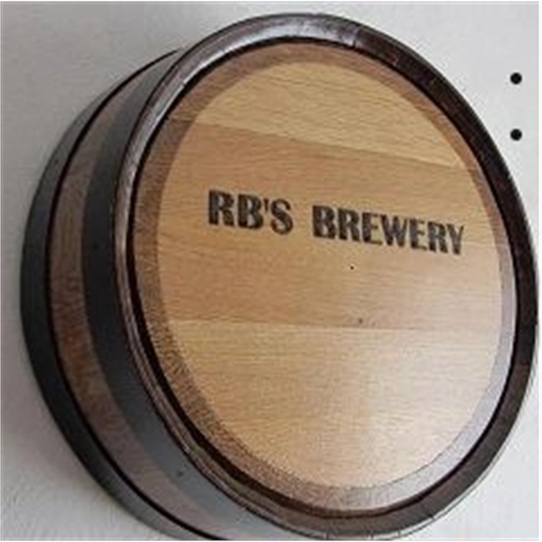 Round 21" x 0.5" American white oak engraved barrel head advertising... from ASI 92531 Unique Custom Products / UCP