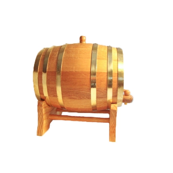 10 liter oak wood barrel with brass hoops, stand, spigot, bung... from ASI 92531 Unique Custom Products / UCP