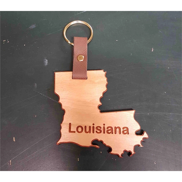 2" Louisiana shaped hardwood keychains with laser engraving; USA-made product.... from ASI 92531 Unique Custom Products / UCP
