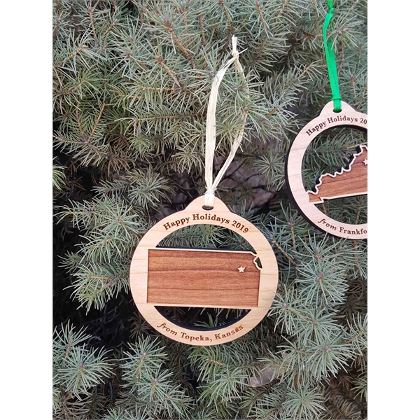 3.5" solid hardwood ornament featuring the shape of the State of... from ASI 92531 Unique Custom Products / UCP