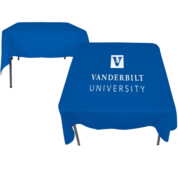 58" x 58" 65/35 polyester-cotton twill blend square table cover with... from ASI 61966 HPG / Beacon Promotions