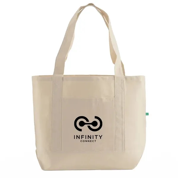Sustainable recycled cotton tote with front pocket and wide handles. Perfect... from ASI 67557 LimeLight Ent