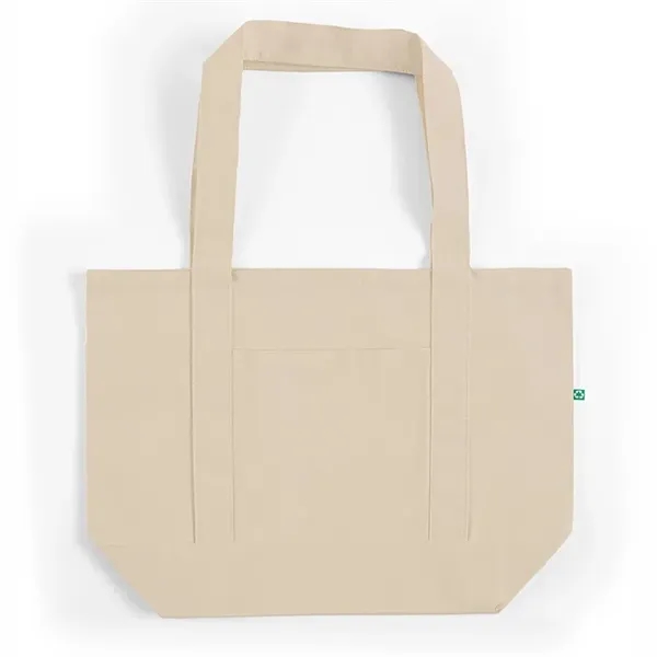 Sustainable recycled cotton tote with front pocket and wide handles. Perfect... from ASI 67557 LimeLight Ent