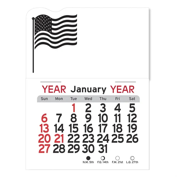 American Flag-shaped 4"H x 3"W Peel-N-Stick® white vinyl 12-month calendars with... from ASI 54040 Fey Promo / Fey Calendar Impressions