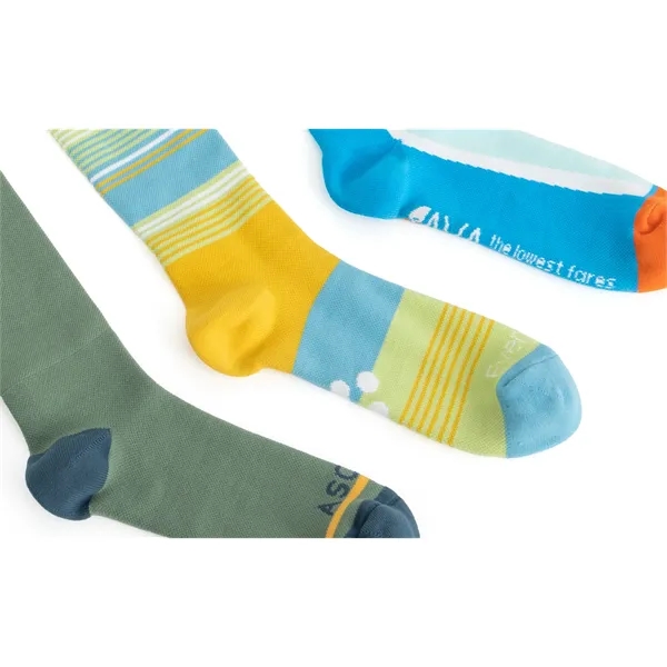 One Pair of One-Size-Fits-All Socks with Woven-In, Jacquard Design Up to... from ASI 45657 Pop! Promos
