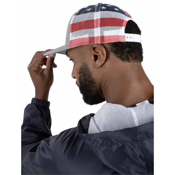 The Printed Trucker Cap combines bold style with breathable comfort.... from ASI 37461 Augusta Sportswear / Pacific Headwear